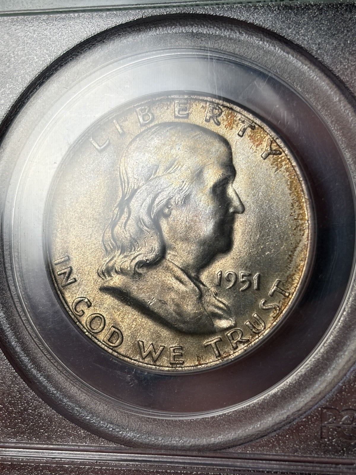 1951-D PCGS MS64 Franklin Half Dollar Toned OGH Old Holder