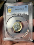1925-D PCGS MS65 Buffalo Nickel Toned Blue And Gold