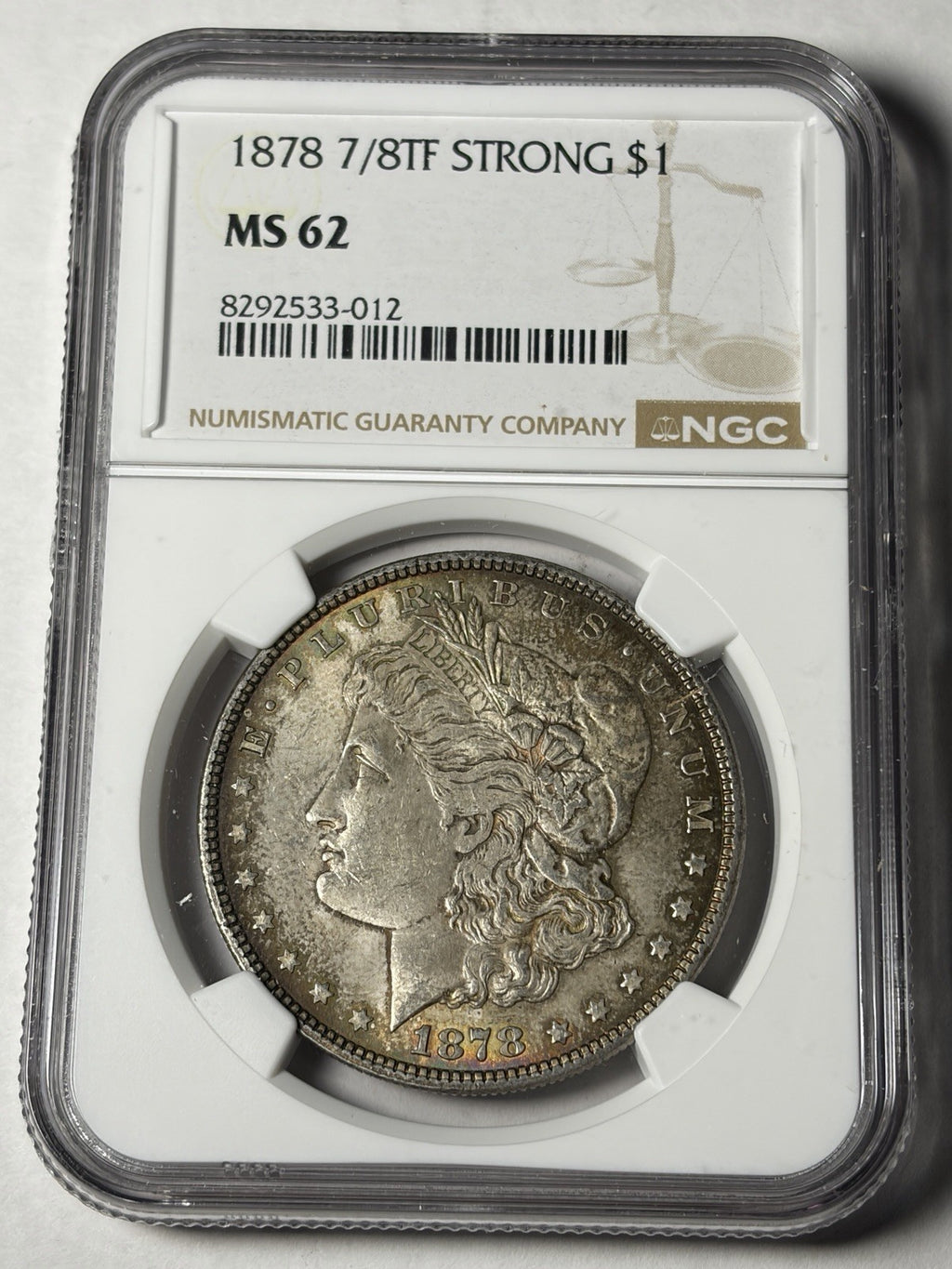 1878 7/8TF Strong NGC MS62 Morgan Silver Dollar Toned
