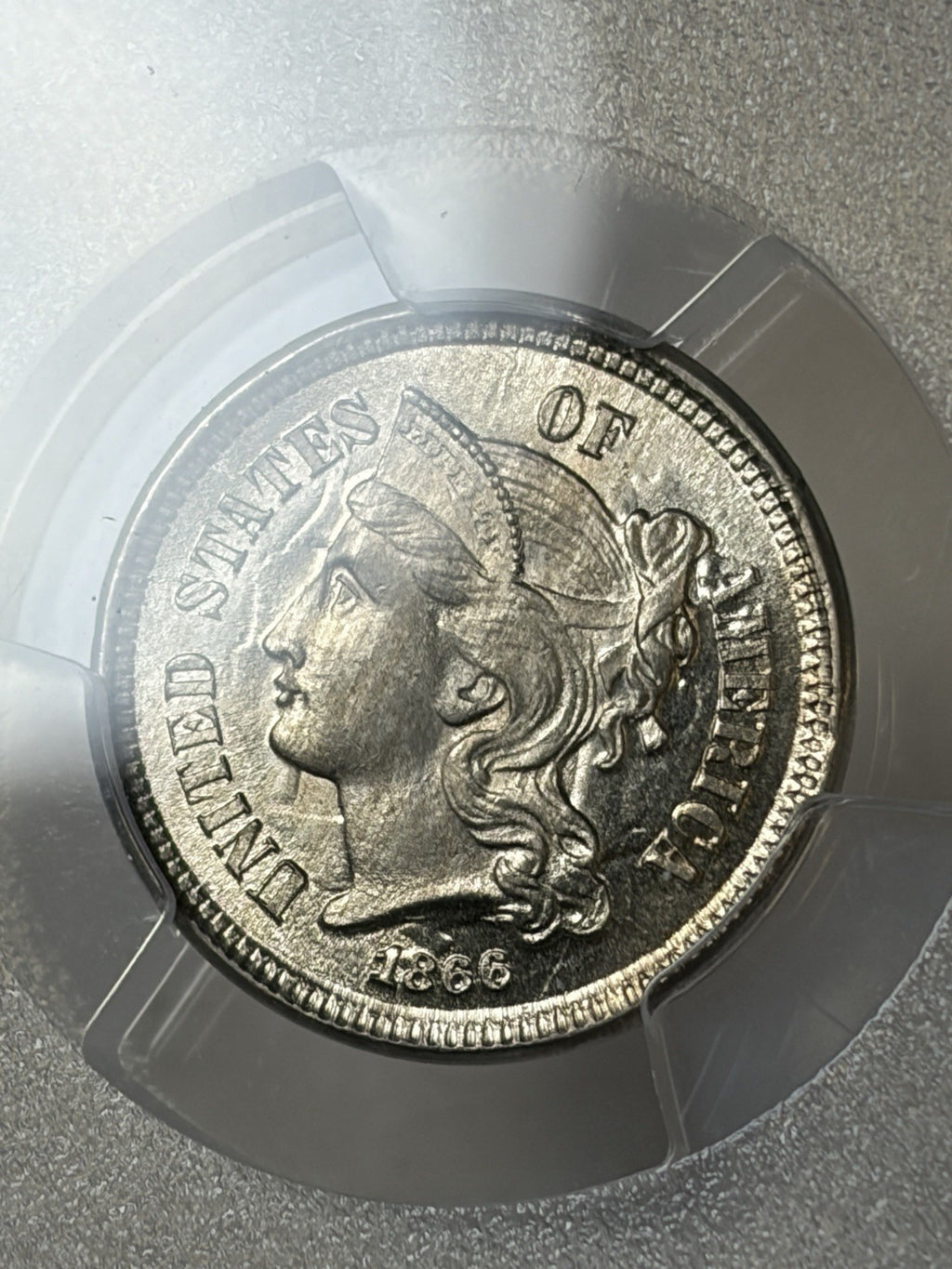 1866 PCGS MS66 CAC Three Cent Nickel