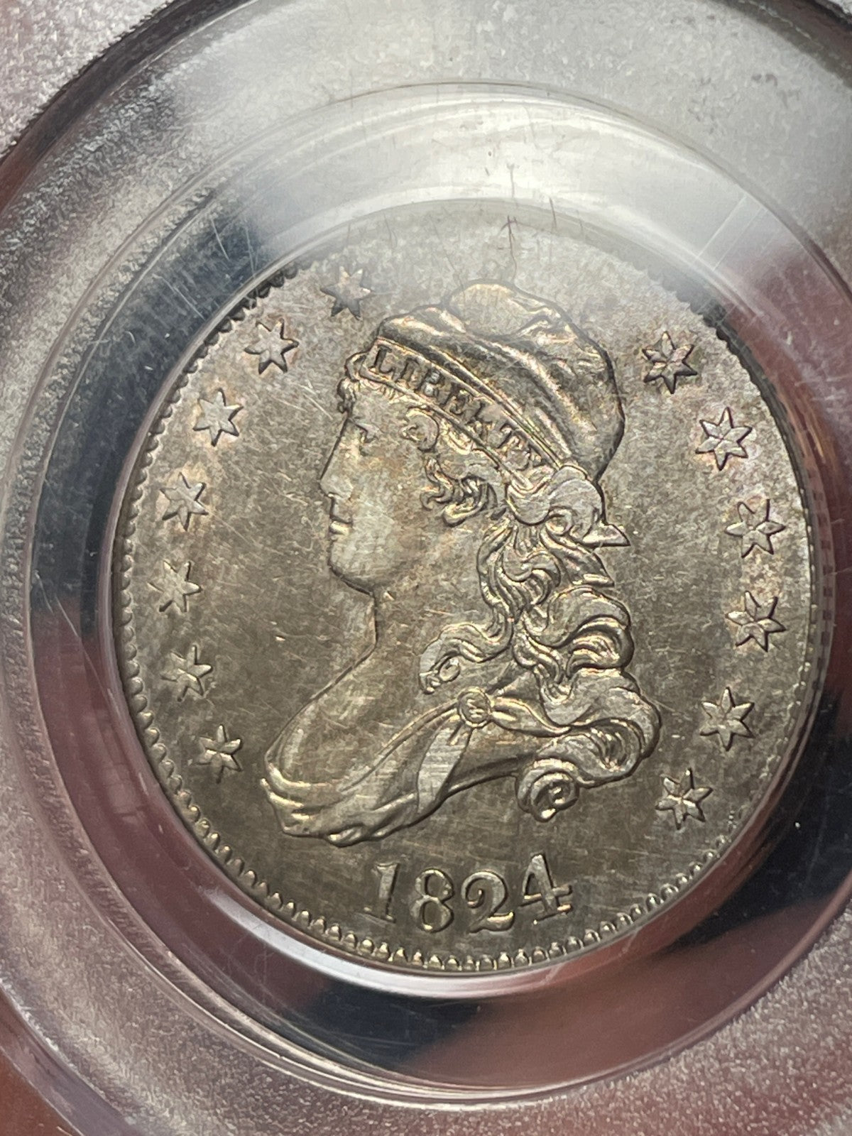 1824/2 PCGS XF45 Capped Bust Quarter High Grade Older Blue Holder