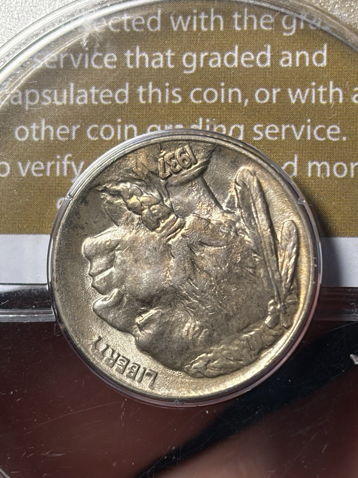 1937-D PCGS MS65 GOLD CAC Buffalo Nickel Rattler Holder