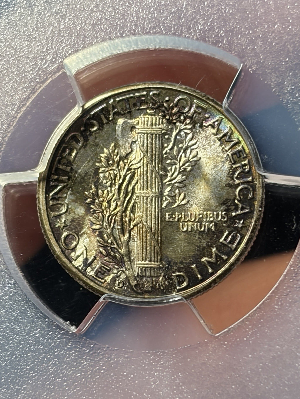 1942-D PCGS MS68 FB CAC Mercury Silver Dime Toned Toning