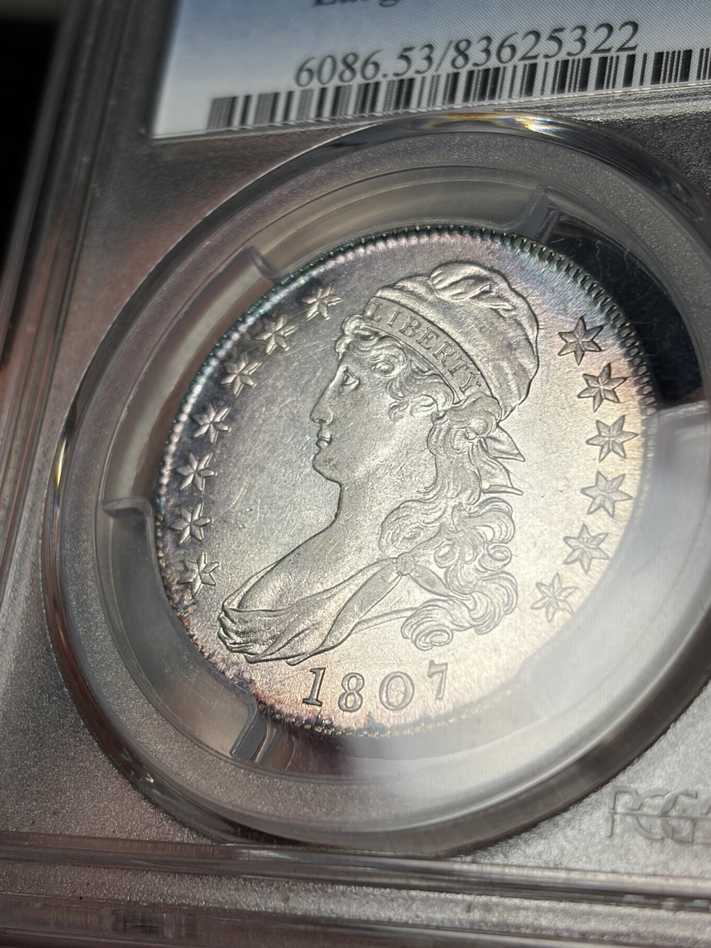 1807 PCGS AU53 Capped Bust Half Dollar Large Stars 50/20 Toned