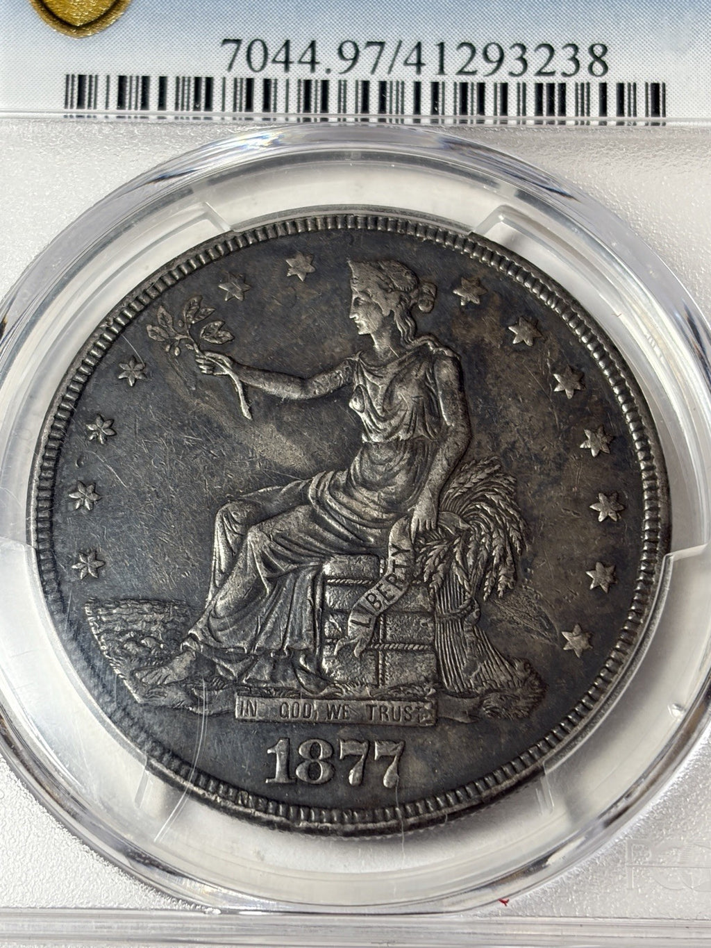 1877 PCGS XF Details Trade Silver Dollar