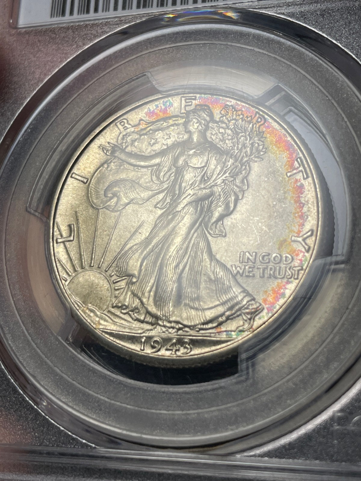 1943-D PCGS MS67 CAC Walking Liberty Half Dollar Toned