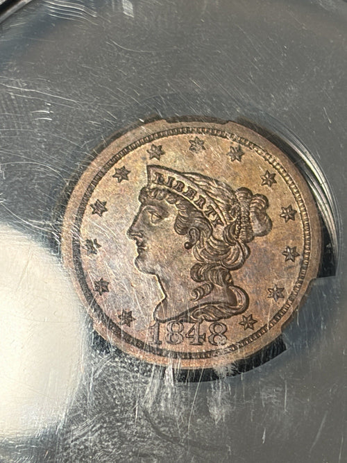 1848 CACG PR64 BN Braided Hair Half Cent Restrike Reverse 1856