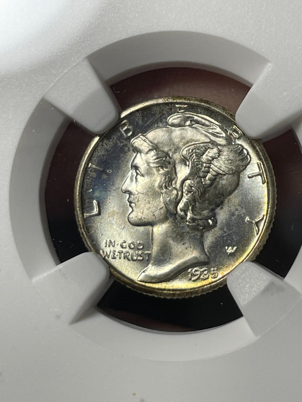 1935-S NGC MS64 FB Mercury Silver Dime Flashy Toned
