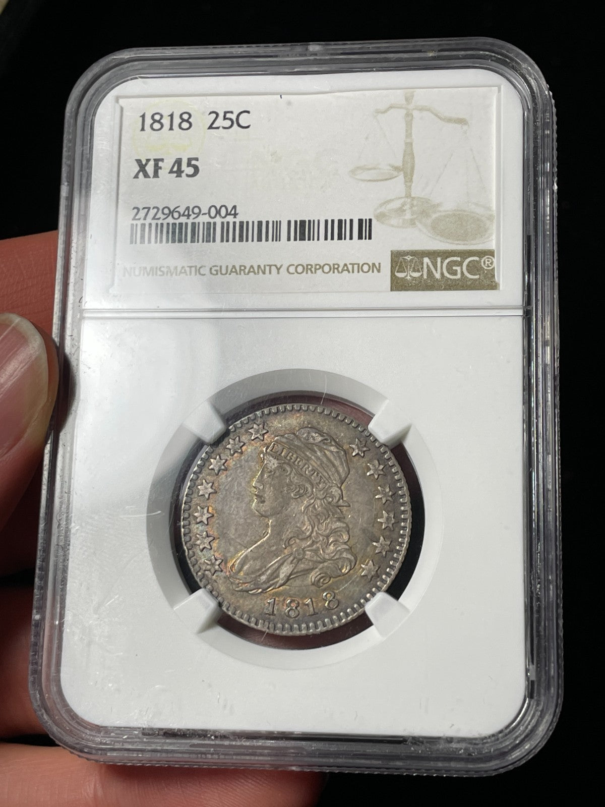 1818 NGC XF45 Capped Bust Quarter Toned Original Nice