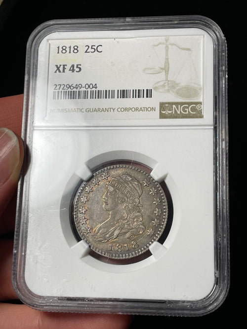 1818 NGC XF45 Capped Bust Quarter Toned Original Nice