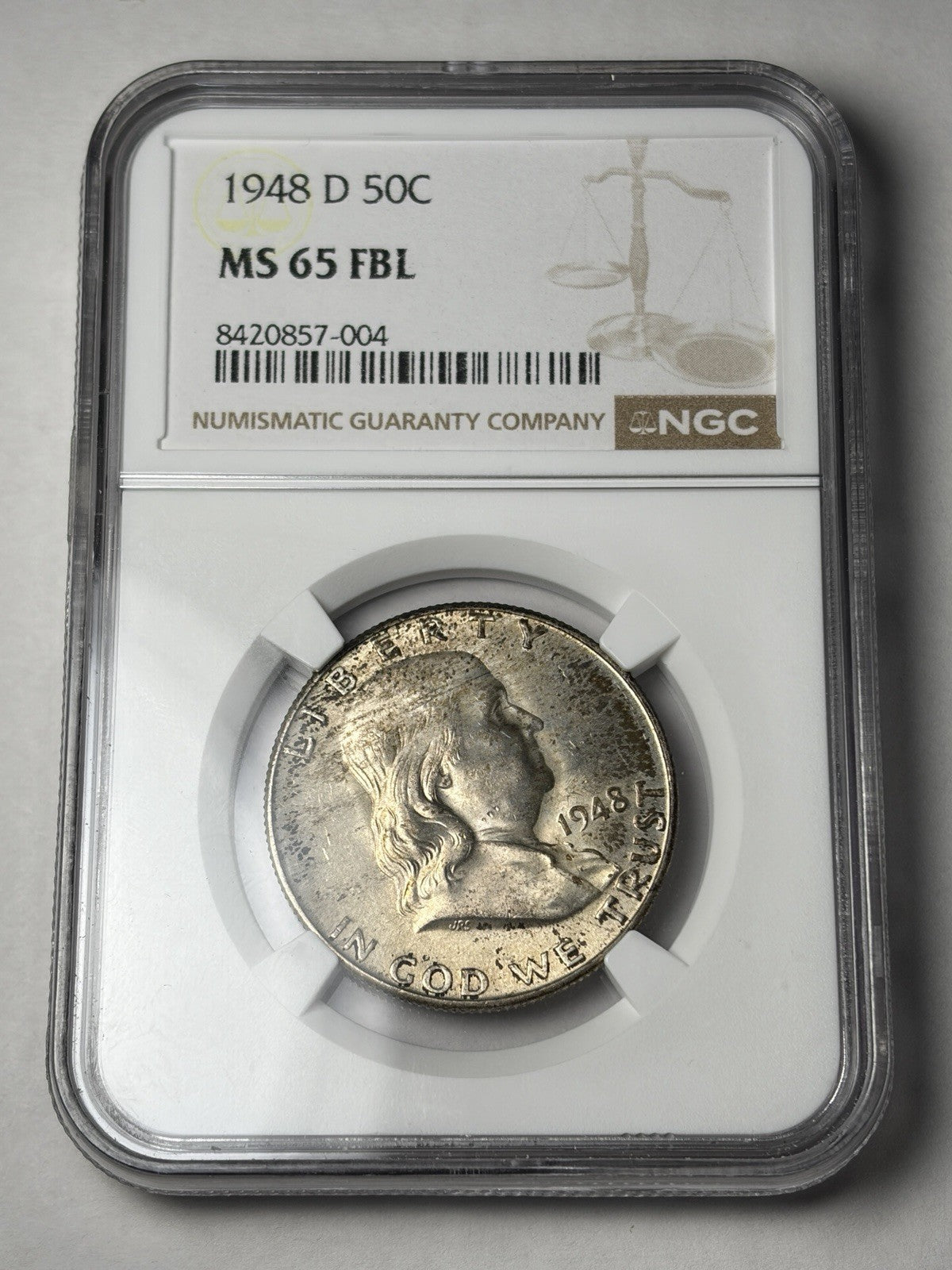1948-D NGC MS65 FBL Franklin Half Dollar Toned