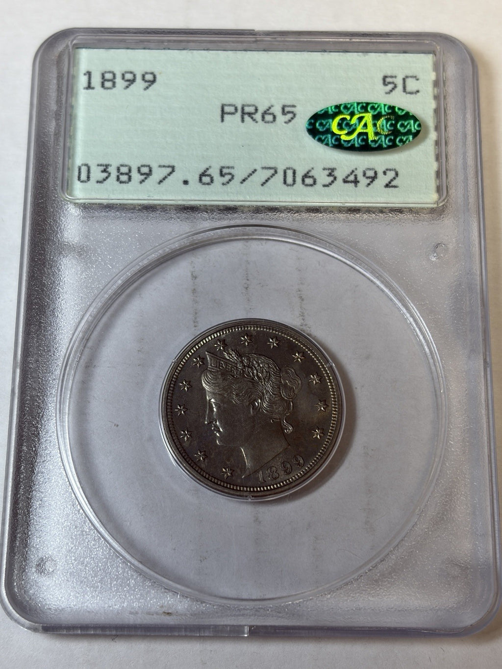 1899 PCGS PR65 CAC Liberty V Nickel Rattler Toned