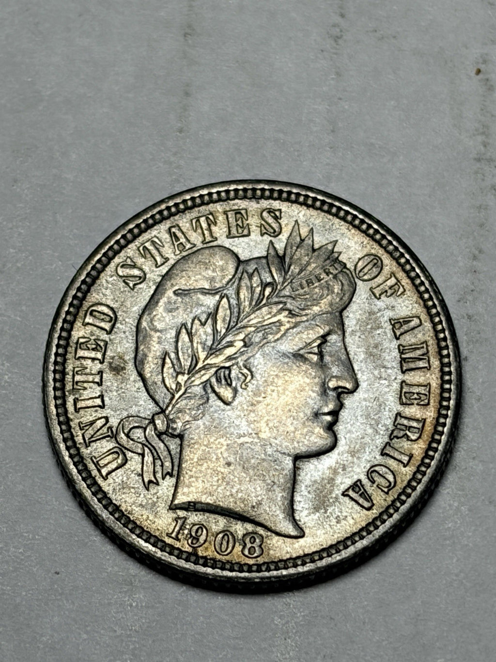 1908 Barber Dime Toned