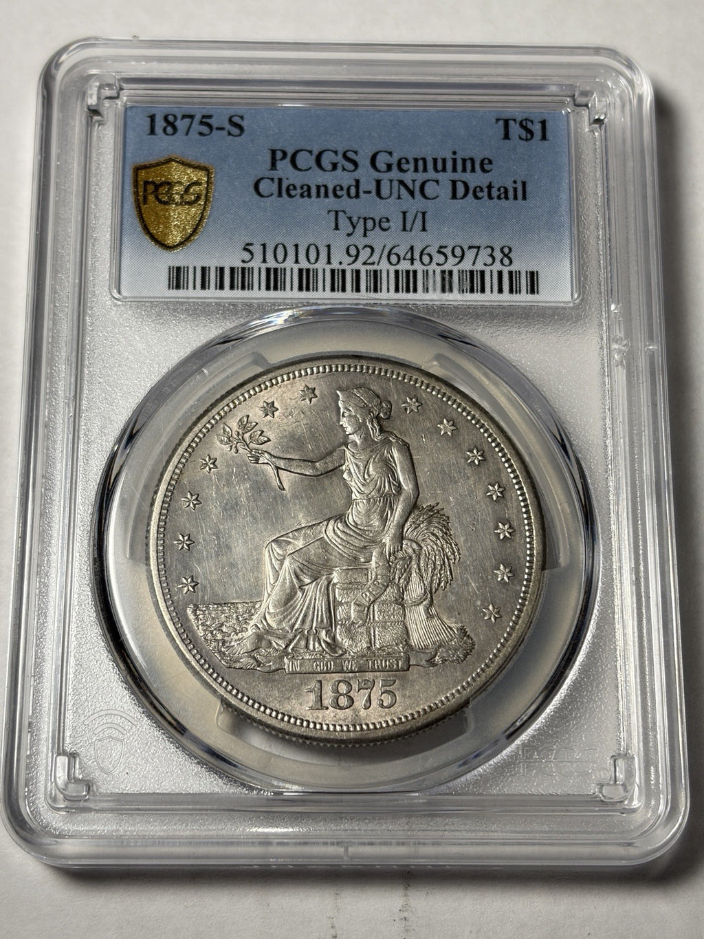 1875-S PCGS UNC Details Trade Silver Dollar Type 1/1