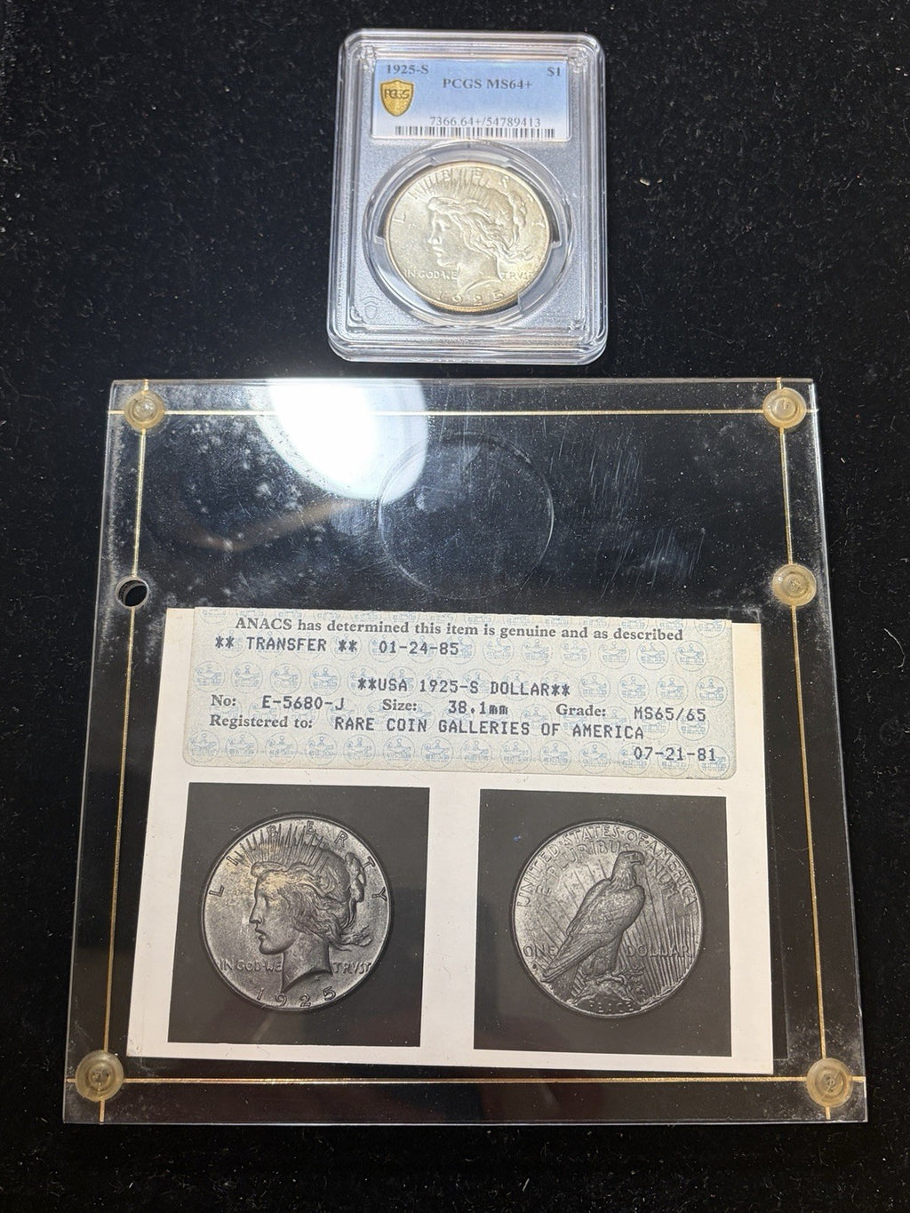 1925-S Peace Dollar PCGS MS64+ / ANACS MS65/65 Ex. Photograde