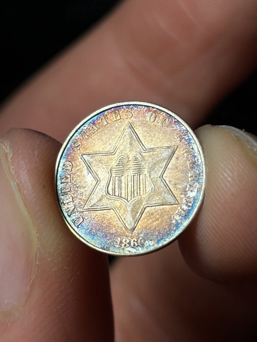 1860 Three Cent Silver 3CS Toned Toning Details