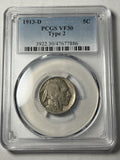 1913-D PCGS VF30 Type 2 Buffalo Nickel