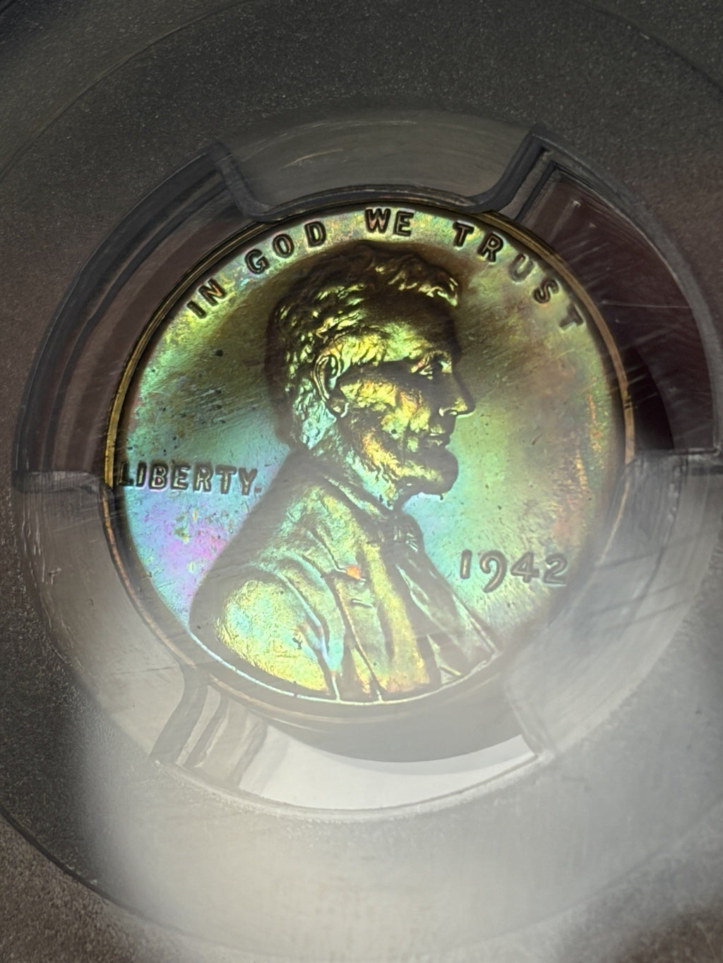 1942 PCGS PR65 BN Lincoln Wheat Cent Incredible Monster Toned Neon Green Blue