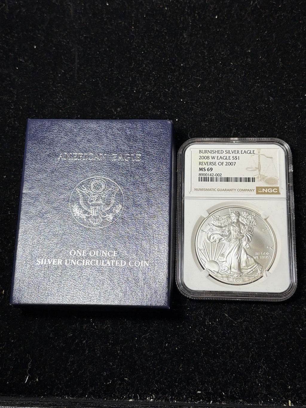 2008-W Reverse of 2007 NGC MS69 American Silver Eagle With OGP