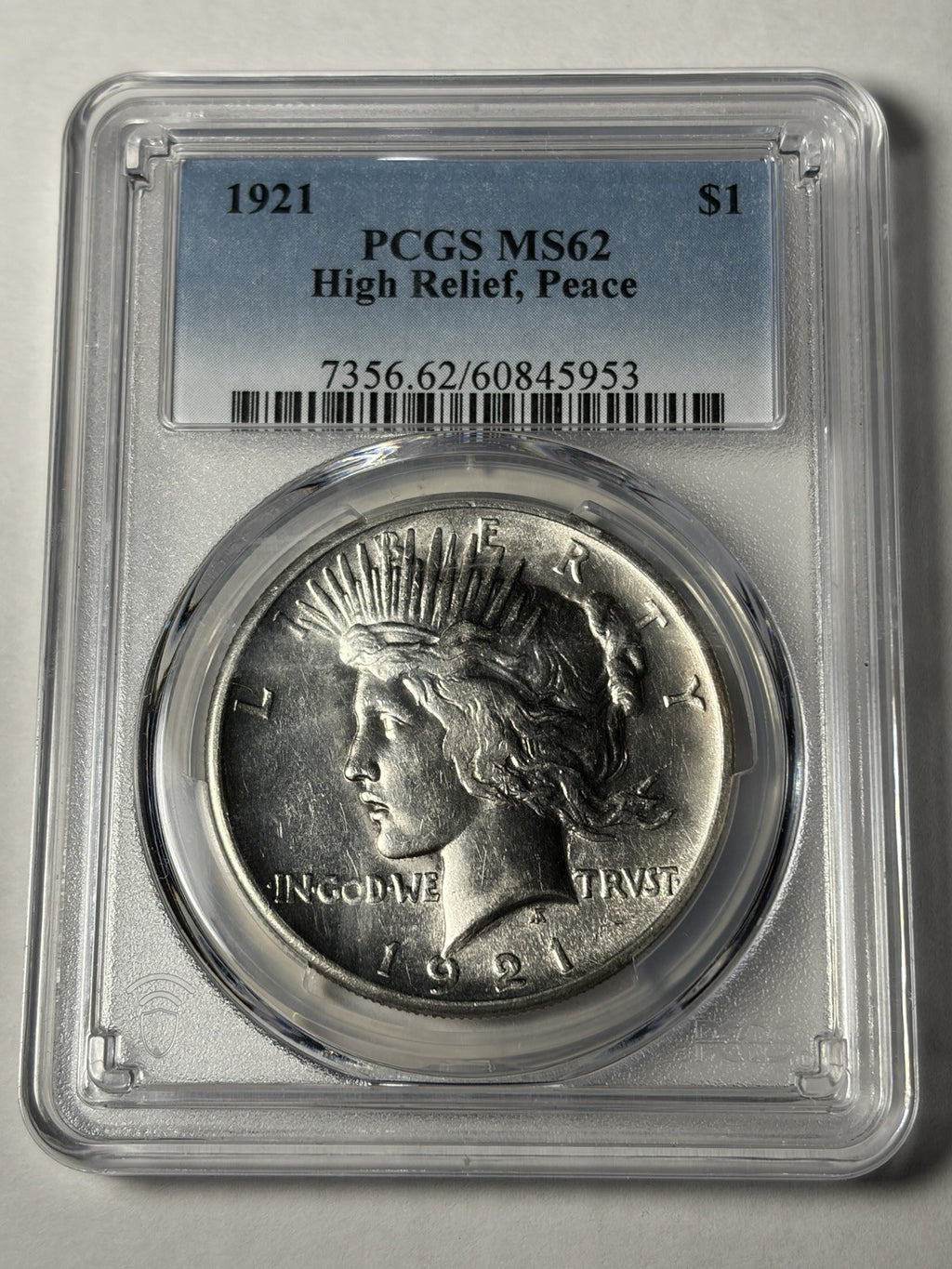 1921 PCGS MS62 Peace Silver Dollar High Relief
