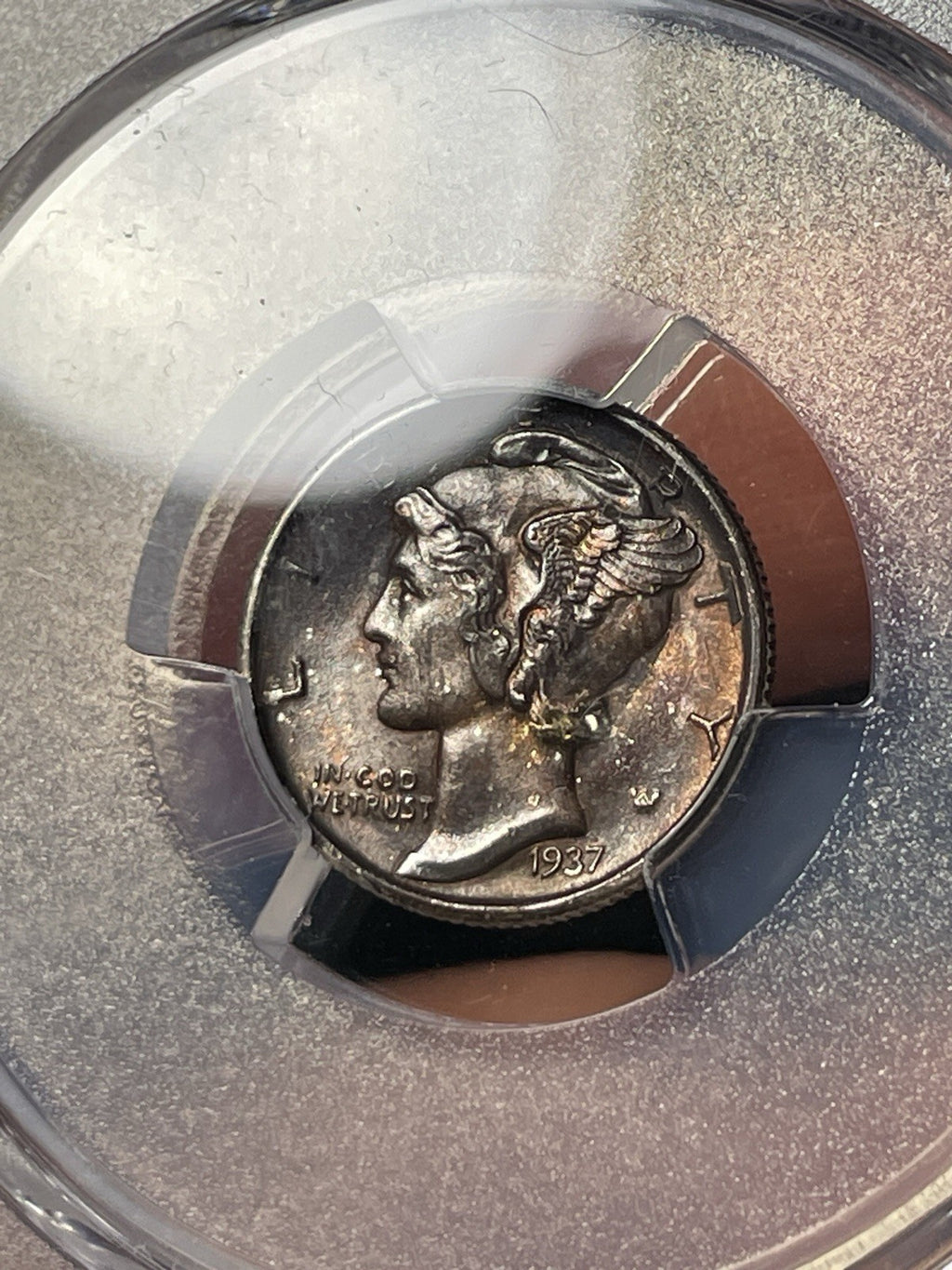 1937-S PCGS MS65 CAC Mercury Silver Dime Toned Nice