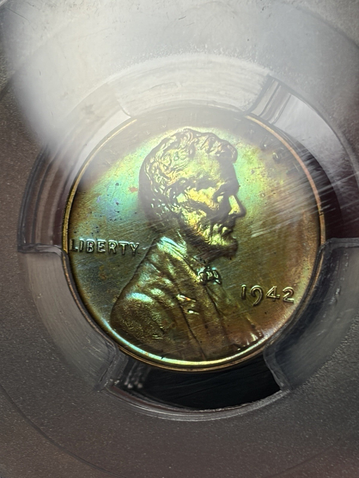 1942 PCGS PR65 BN Lincoln Wheat Cent Incredible Monster Toned Neon Green Blue