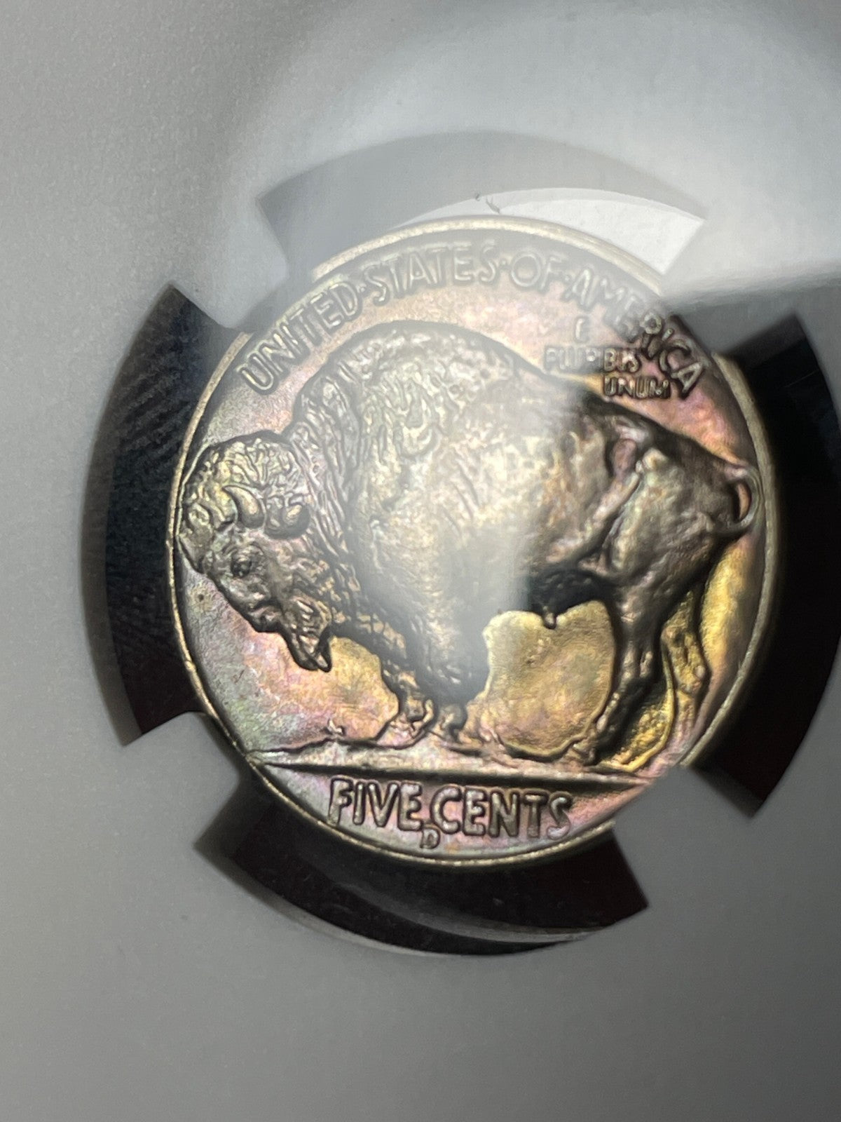 1938-D NGC MS67+ CAC Buffalo Nickel Rainbow Toned