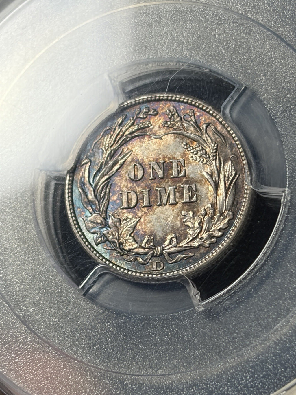 1909-D PCGS MS62 CAC Barber Dime Toned