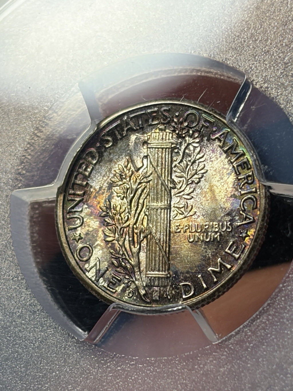 1942-D PCGS MS68 FB CAC Mercury Silver Dime Toned Toning