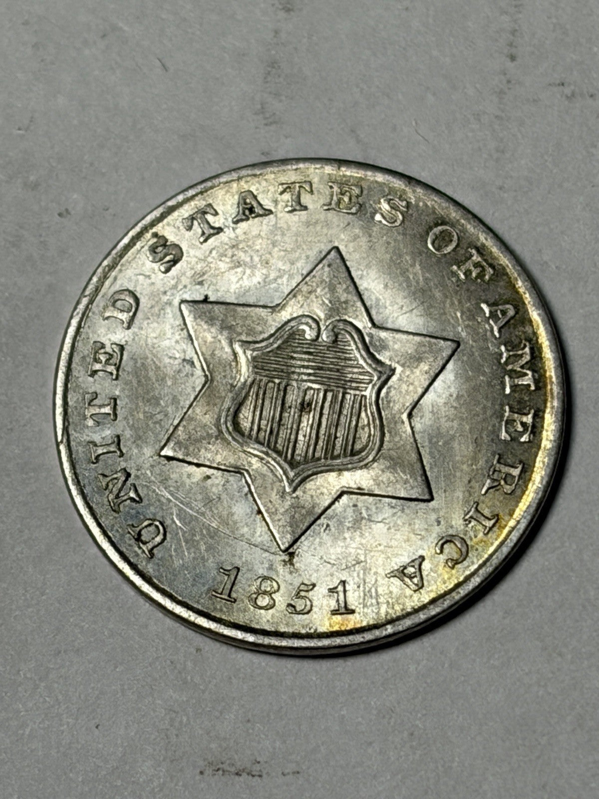 1851 Three Cent Silver Uncirculated Details