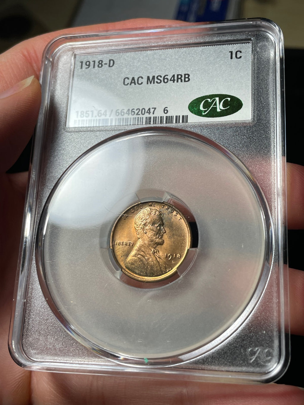1918-D CACG MS64 RB Lincoln Wheat Cent Red Brown