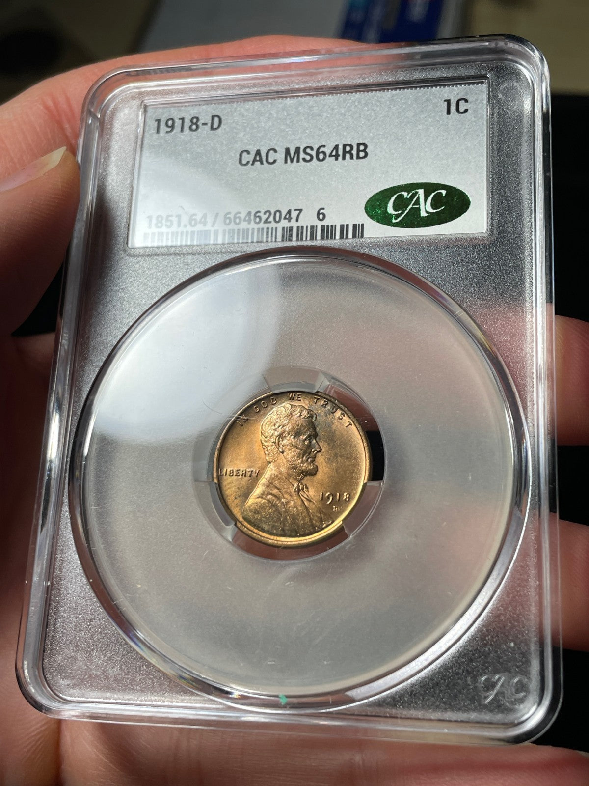 1918-D CACG MS64 RB Lincoln Wheat Cent Red Brown