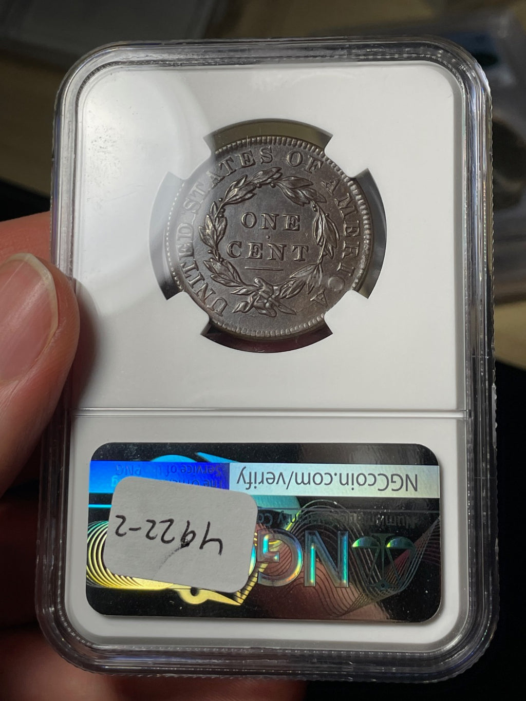 1834 NGC AU55 BN Coronet Hair Large Cent Small 8