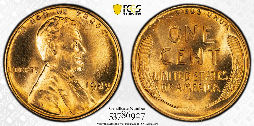 1929 PCGS MS67 RD Lincoln Wheat Cent Registry Grade