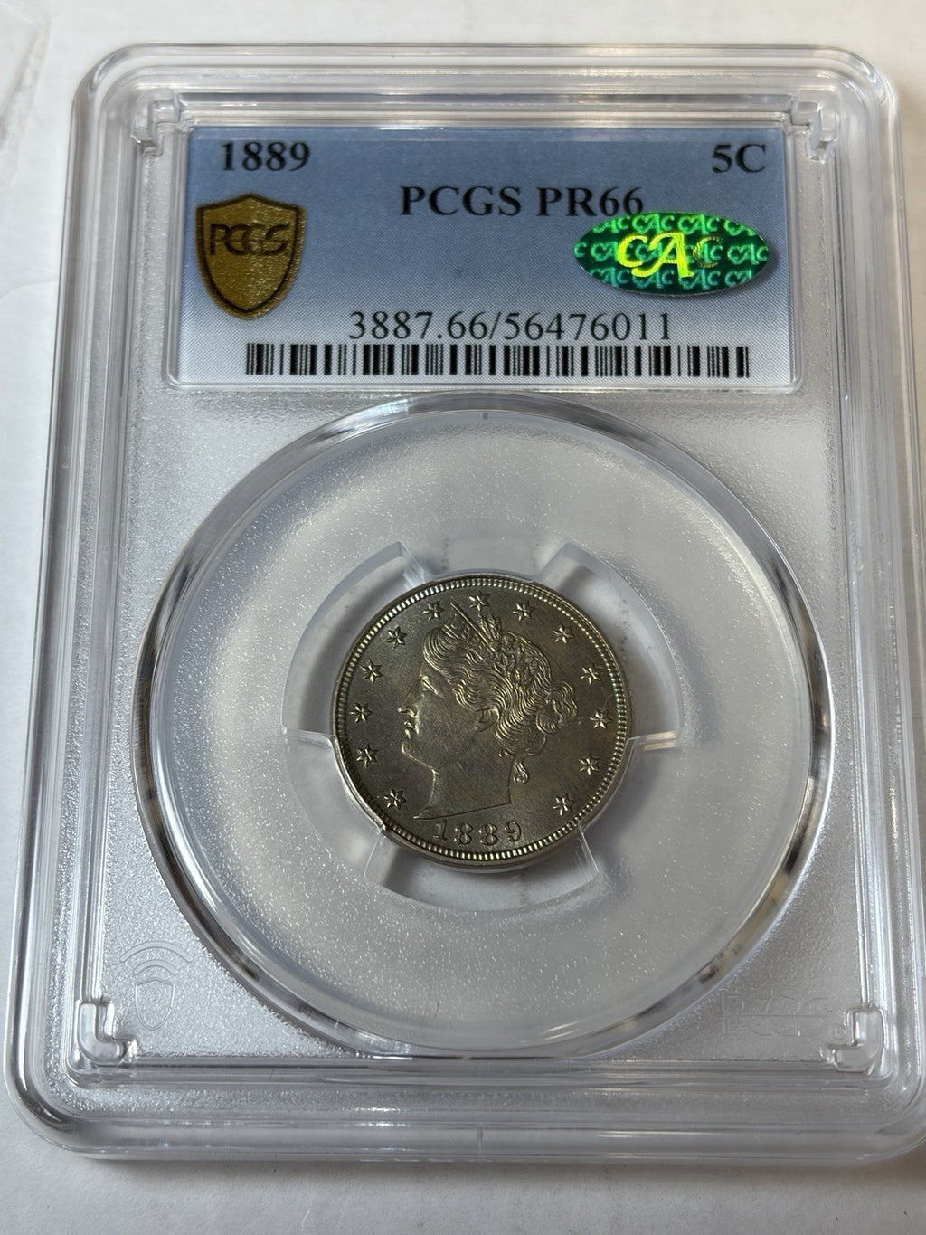 1889 PCGS PR66 CAC Liberty V Nickel Rainbow Toned