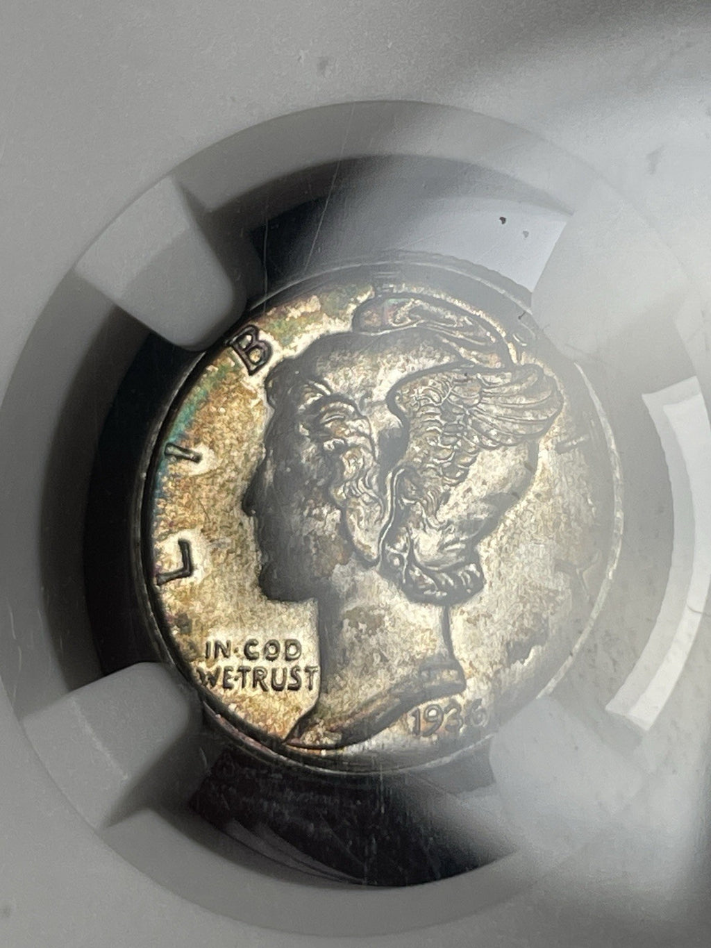 1936-S NGC MS67 FB Mercury Dime Toned
