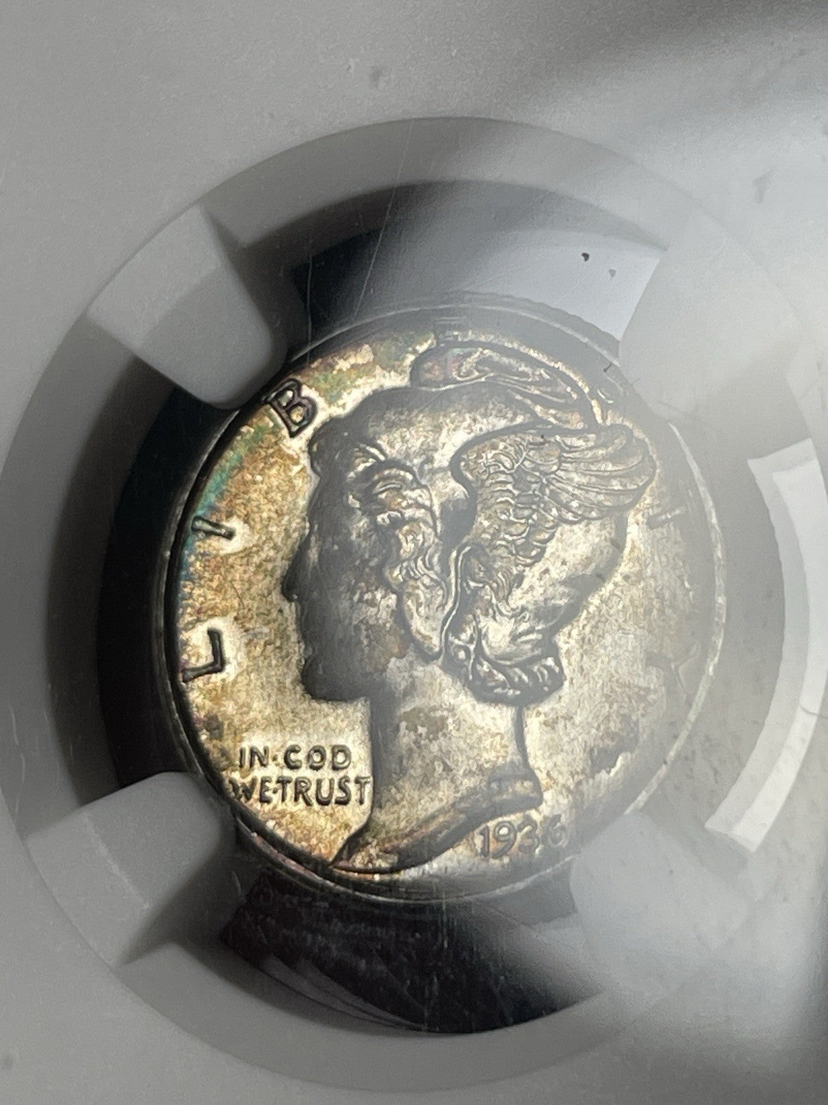 1936-S NGC MS67 FB Mercury Dime Toned