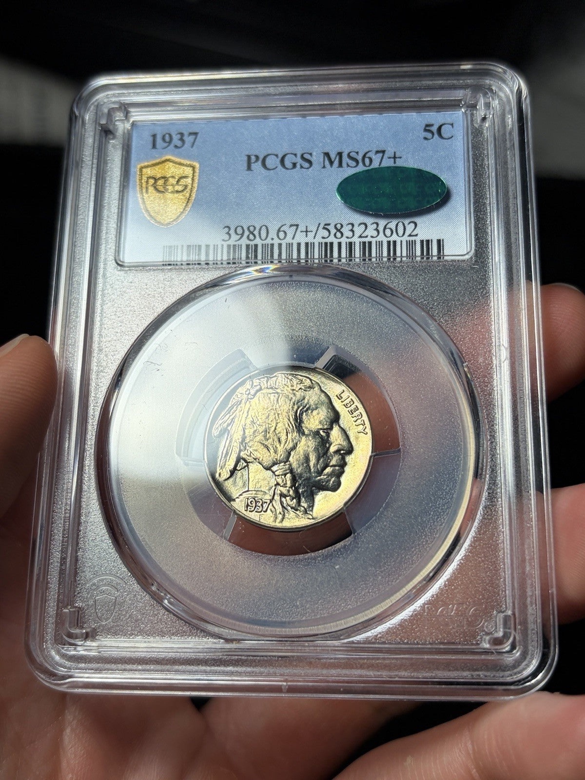 1937 PCGS MS67+ CAC Buffalo Nickel Toned Nice!