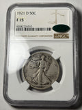 1921-D NGC F15 CAC Walking Liberty Half Dollar