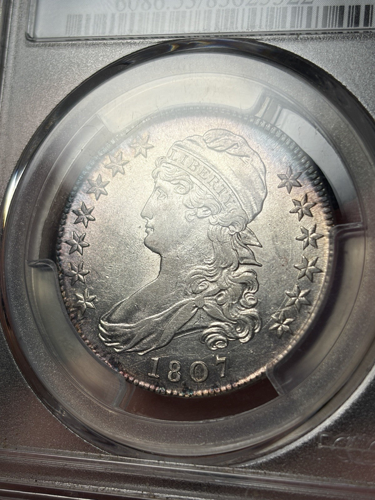 1807 PCGS AU53 Capped Bust Half Dollar Large Stars 50/20 Toned