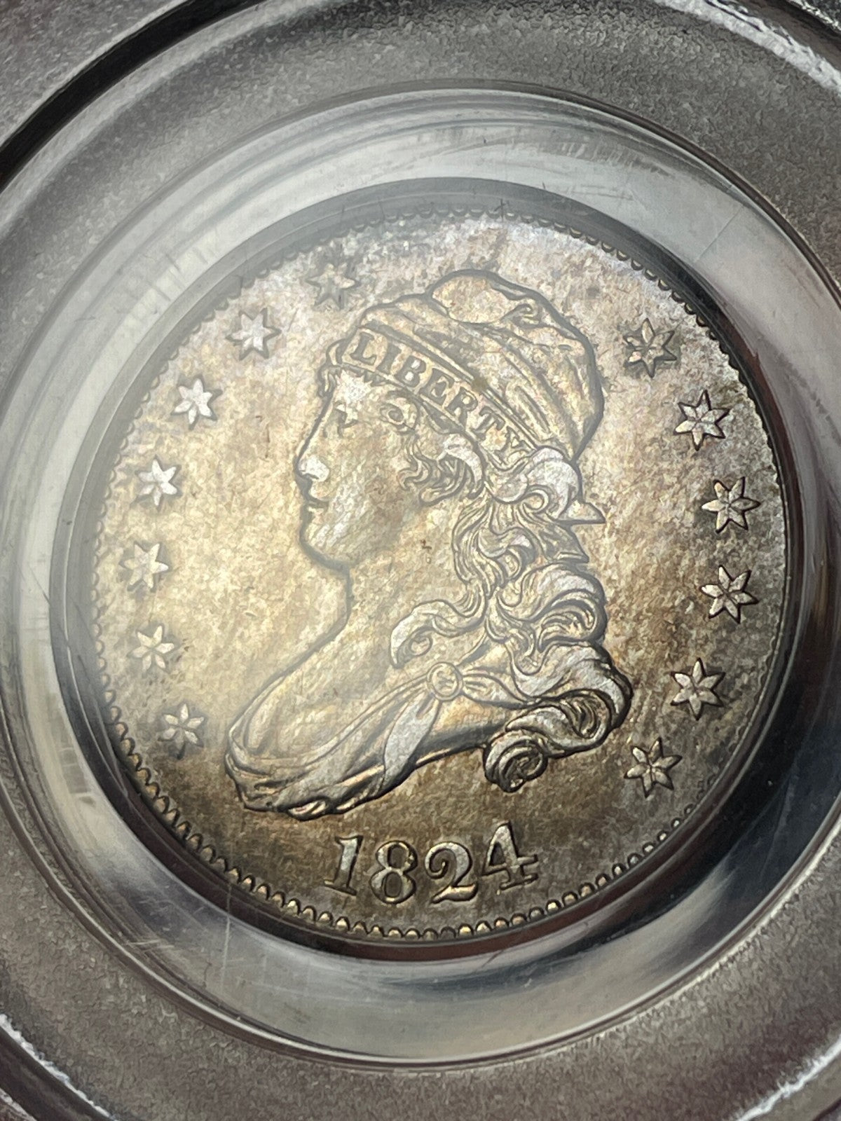 1824/2 PCGS XF45 Capped Bust Quarter High Grade Older Blue Holder