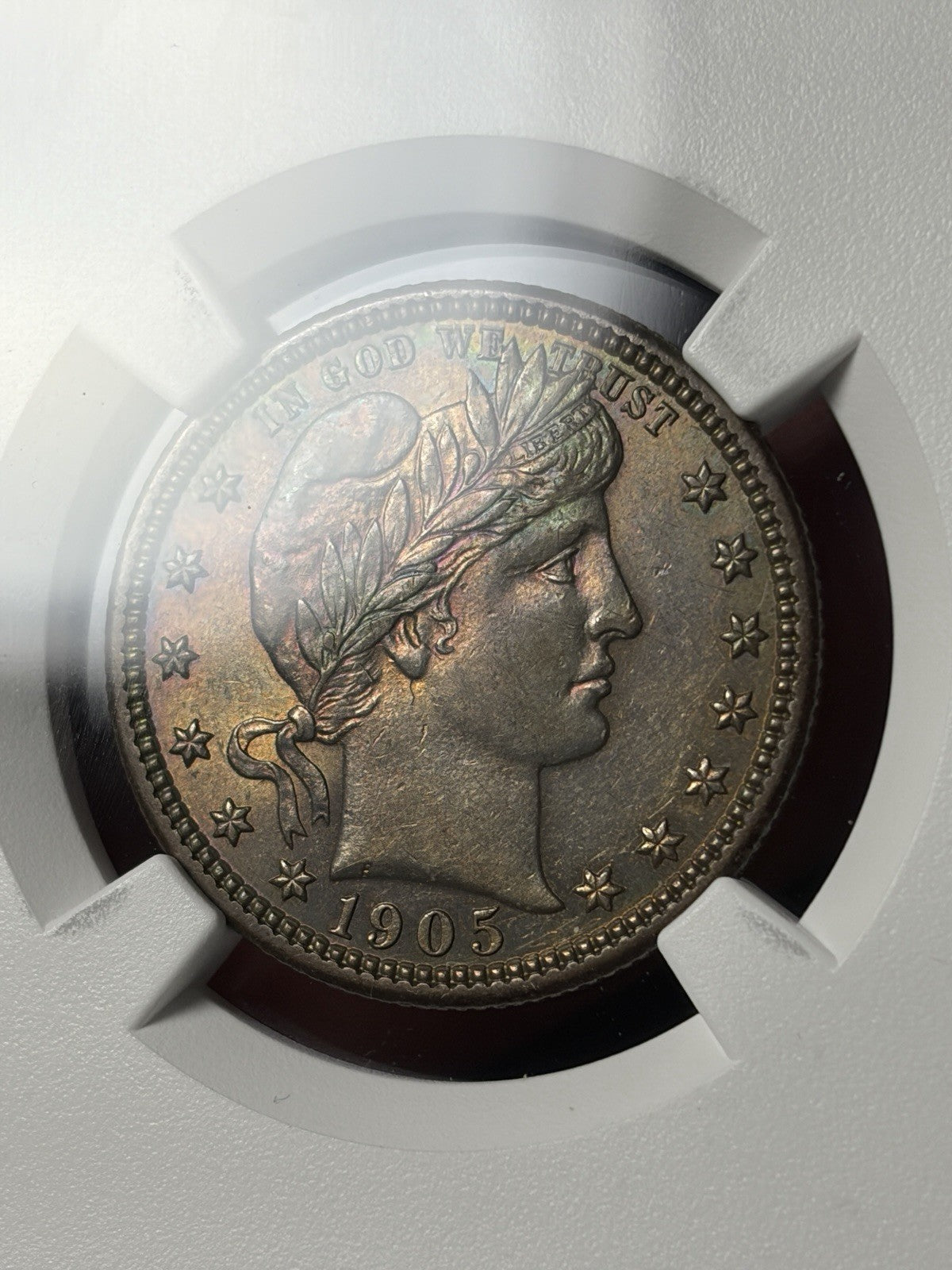1905 NGC AU Details Barber Quarter Toned