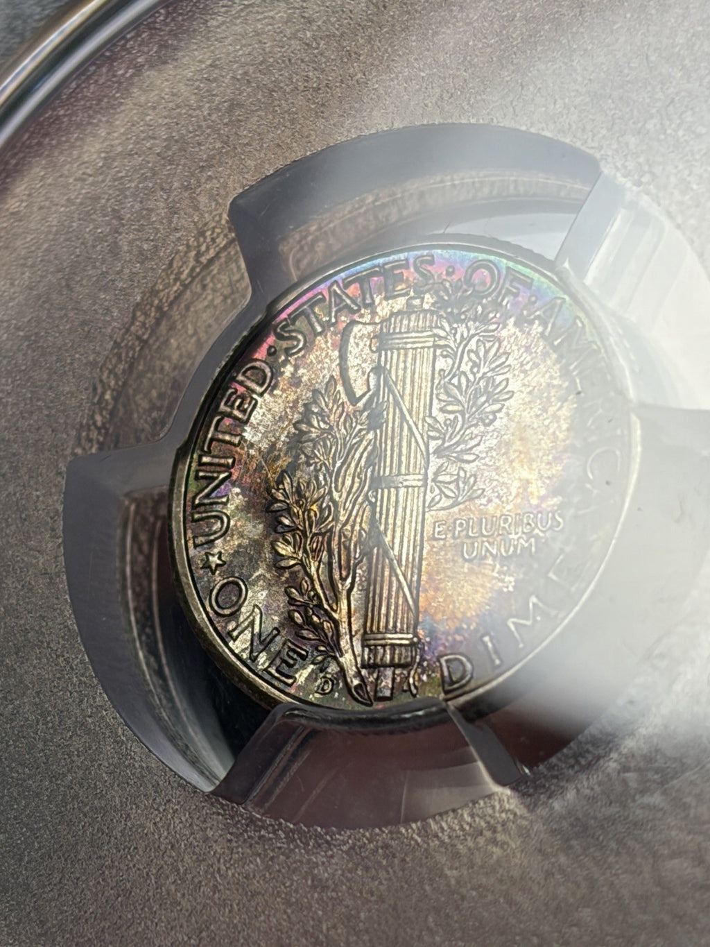 1942-D PCGS MS68 FB CAC Mercury Silver Dime Toned Toning