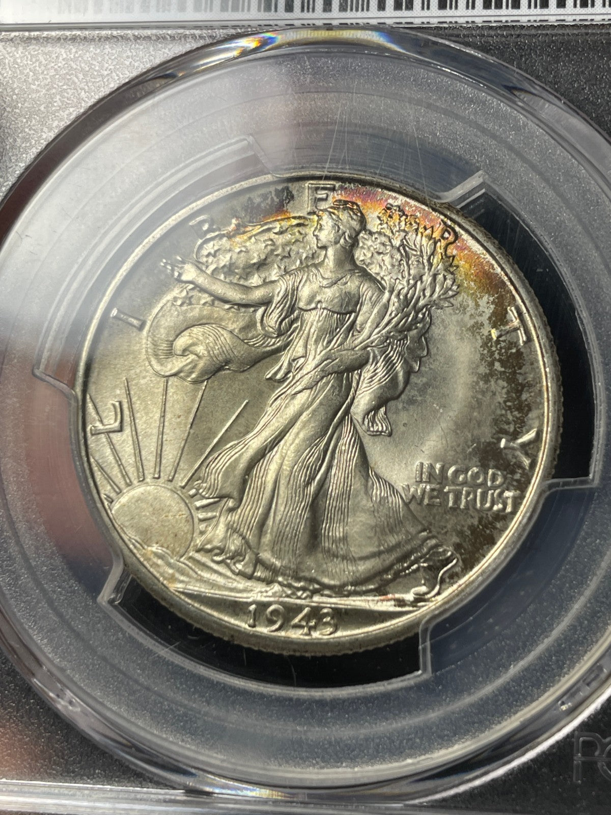 1943-D PCGS MS67 CAC Walking Liberty Half Dollar Toned