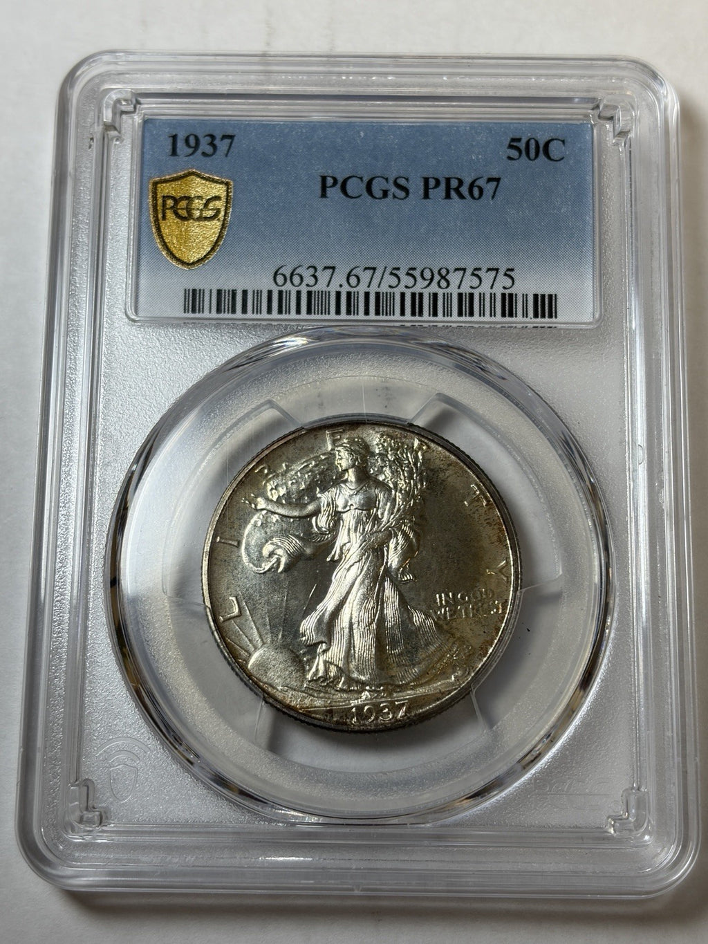 1937 PCGS PR67 Walking Liberty Half Dollar Toned