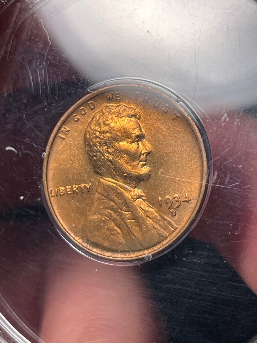 1934-D PCGS MS65 RD Lincoln Wheat Cent Old Rattler Holder